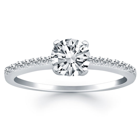 14k White Gold Engagement Ring Mounting with Pave Diamond Band