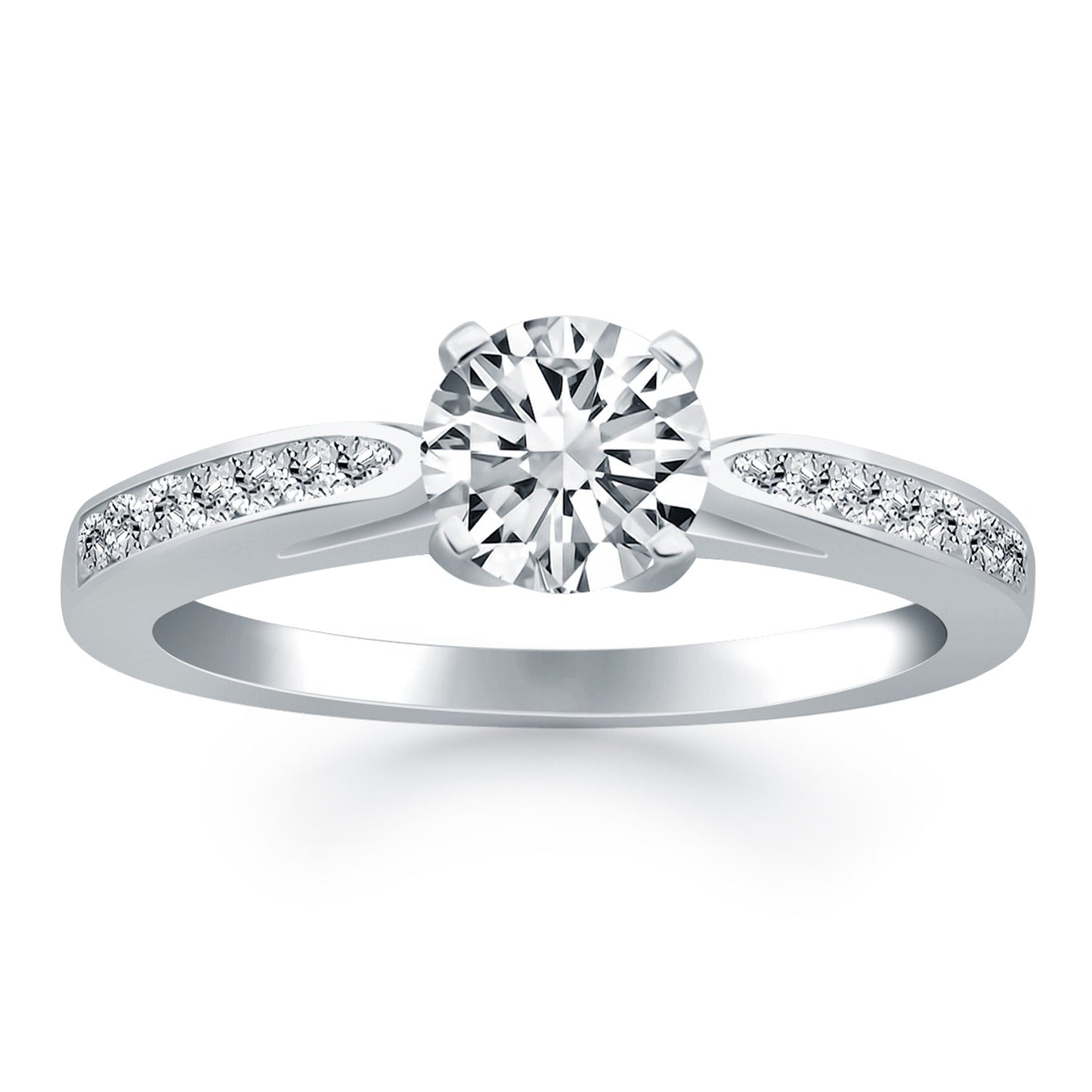 14k White Gold Cathedral Engagement Ring Mounting with Pave Diamonds