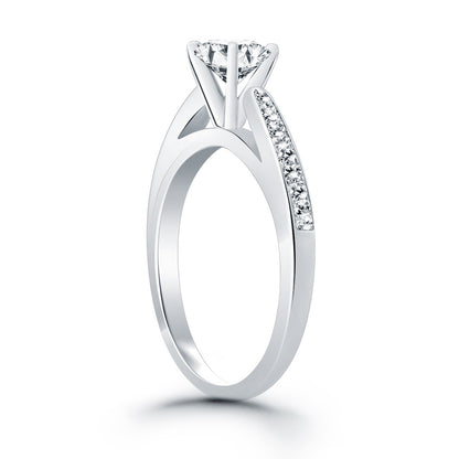 14k White Gold Cathedral Engagement Ring Mounting with Pave Diamonds