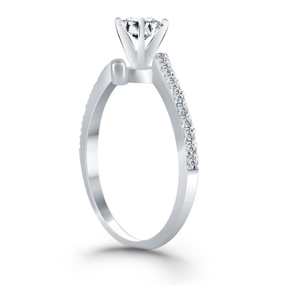 14k White Gold Open Shank Bypass Diamond Engagement Ring