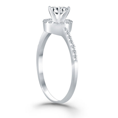 14k White Gold Diamond Halo Collar Engagement Ring Mounting