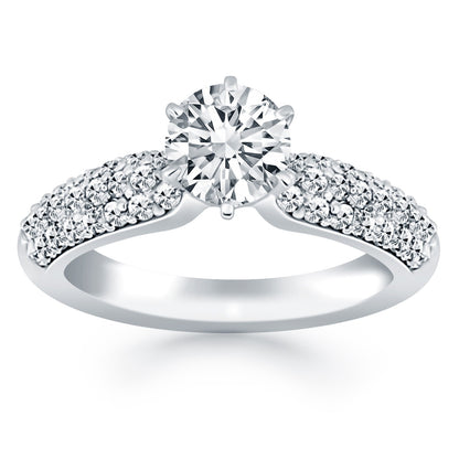 14k White Gold Triple Row Pave Diamond Engagement Ring