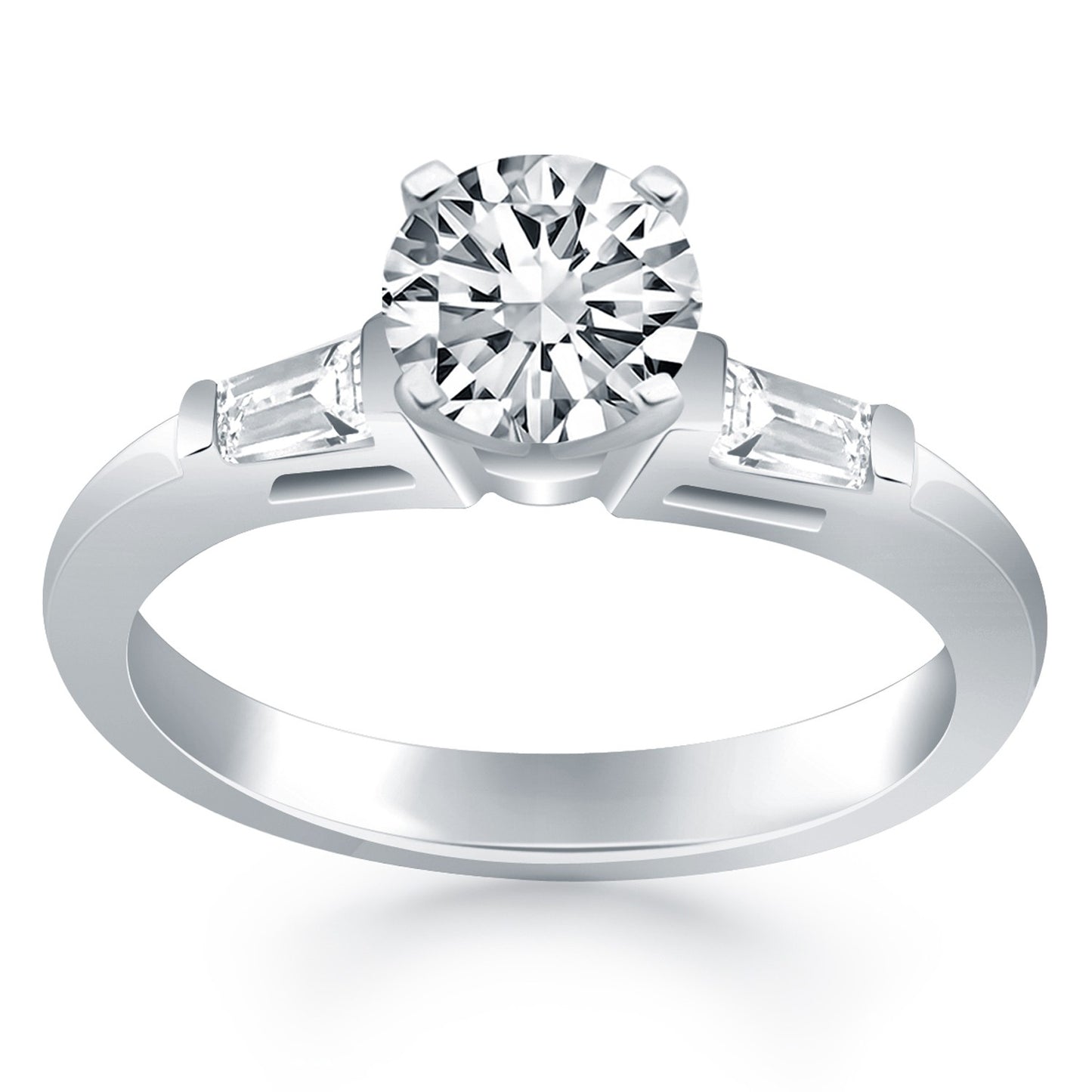 14k White Gold Engagement Ring Mounting with Tapered Baguette Side Diamonds