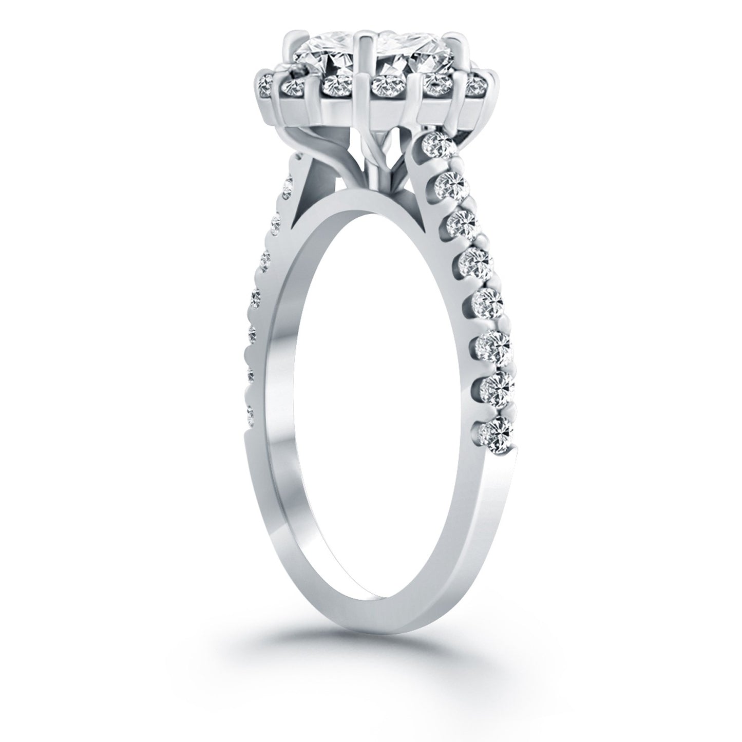 14k White Gold Cathedral Engagement Ring Mounting with Micro Prong Diamond Halo