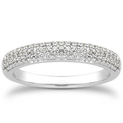 14k White Gold Triple Multi-Row Micro- Pave Diamond Wedding Ring Band