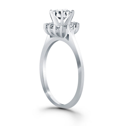 14k White Gold Diamond Halo Cathedral Engagement Ring Mounting