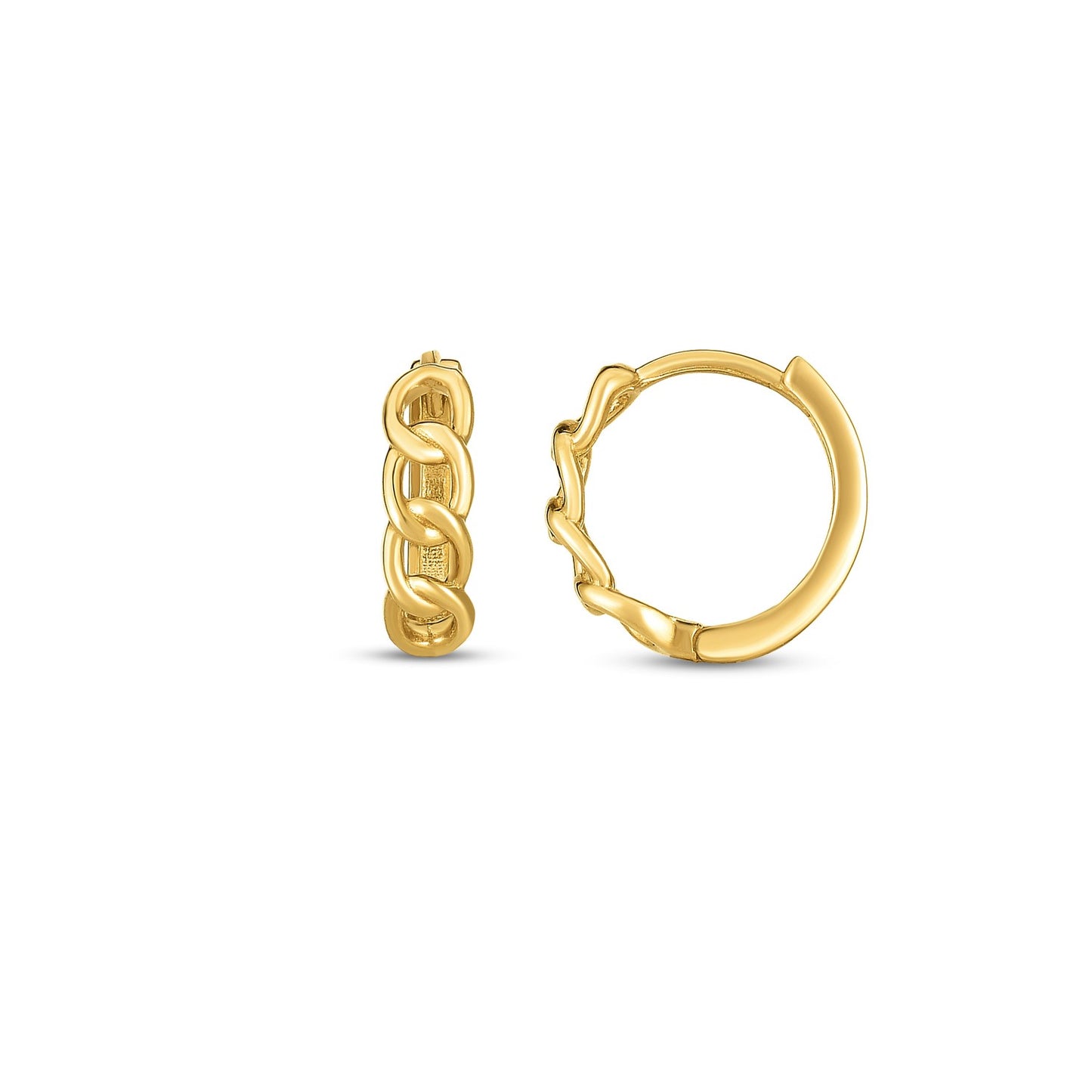 14k Yellow Gold Curb Huggie Hoop