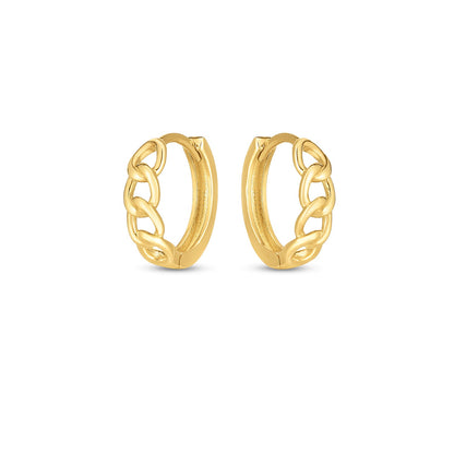 14k Yellow Gold Curb Huggie Hoop