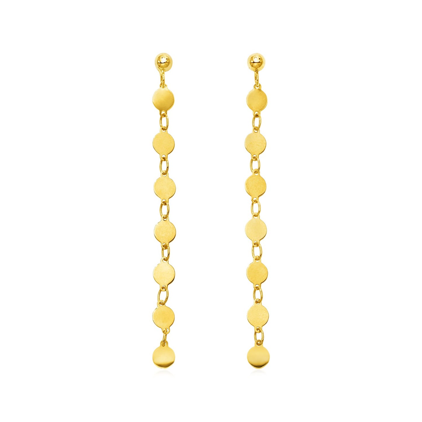 14k Yellow Gold Post Dangle Earrings with Polished Circles