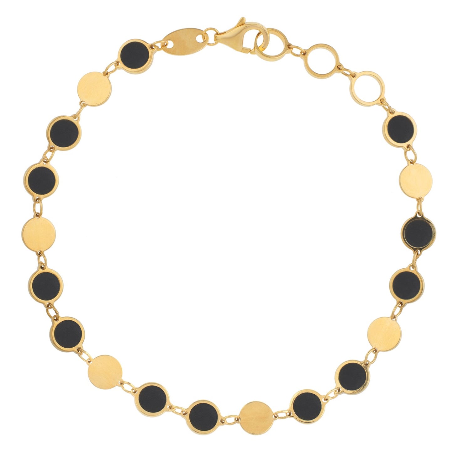 14k Yellow Gold Onyx Geometric Mirror Gem Chain Bracelet (5.00 mm)