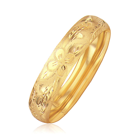 Classic Floral Carved Bangle in 14k Yellow Gold (13.50 mm)