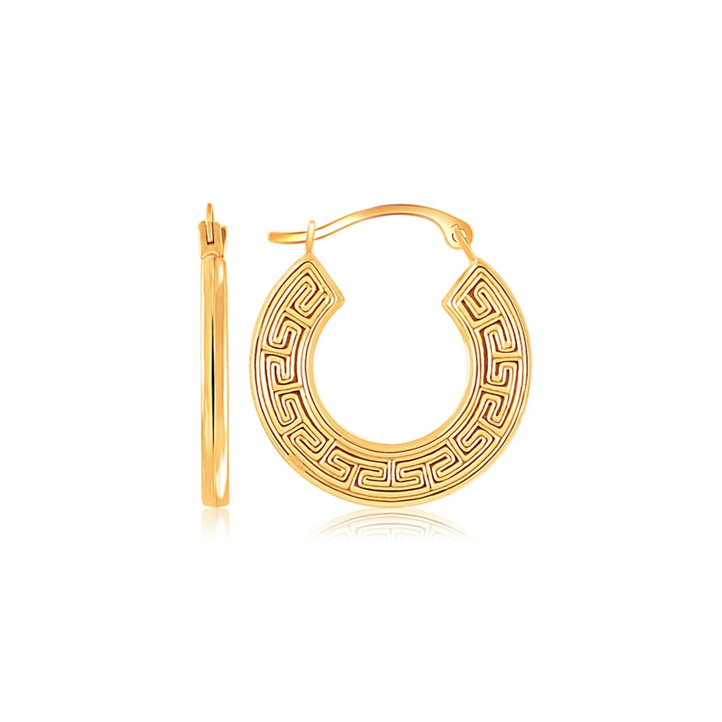 14k Yellow Gold Greek Key Small Hoop Earrings