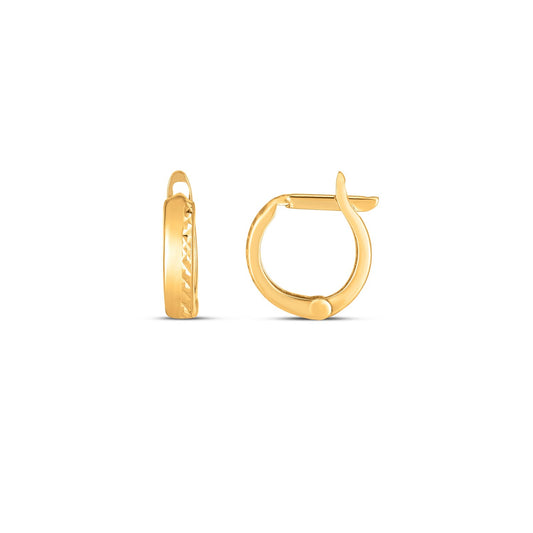 14k Yellow Gold Textured Huggie Hoops(3x10mm)