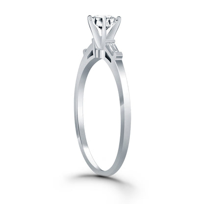 14k White Gold Tapered Baguette Diamond Engagement Ring Mounting