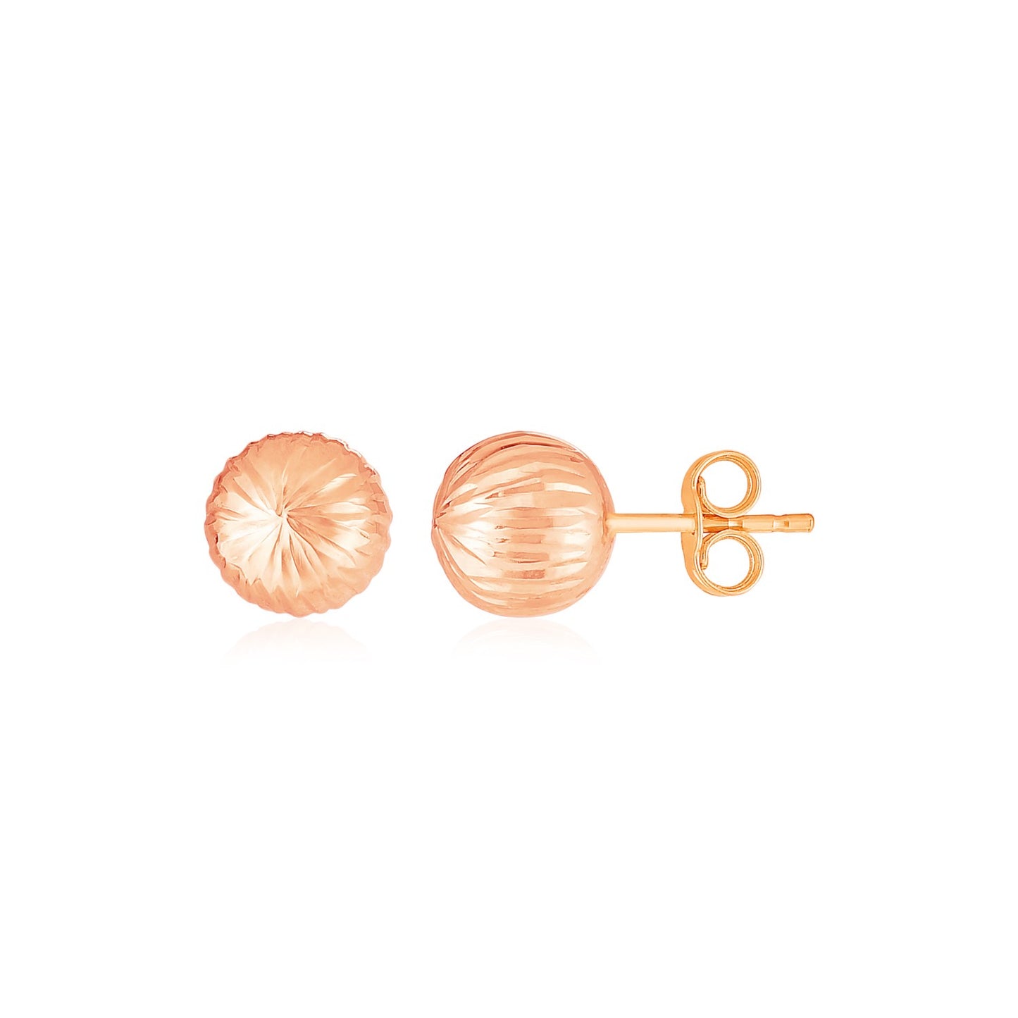 14K Rose Gold Ball Earrings with Linear Texture(5mm)