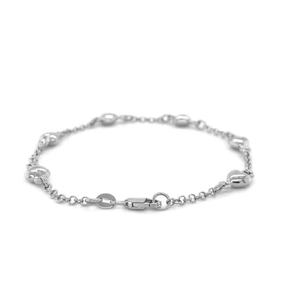 14k White Gold Rolo Chain Bracelet with Puffed Heart Stations (3.30 mm)