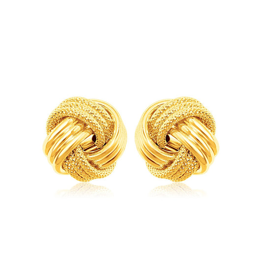 14k Yellow Gold Love Knot with Ridge Texture Earrings