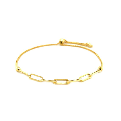 14K Yellow Gold Adjustable Bracelet with Paperclip Chain (1.00 mm)