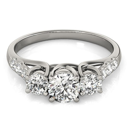 14k White Gold Trellis Set 3 Stone Round Diamond Engagement Ring (1 1/8 cttw)