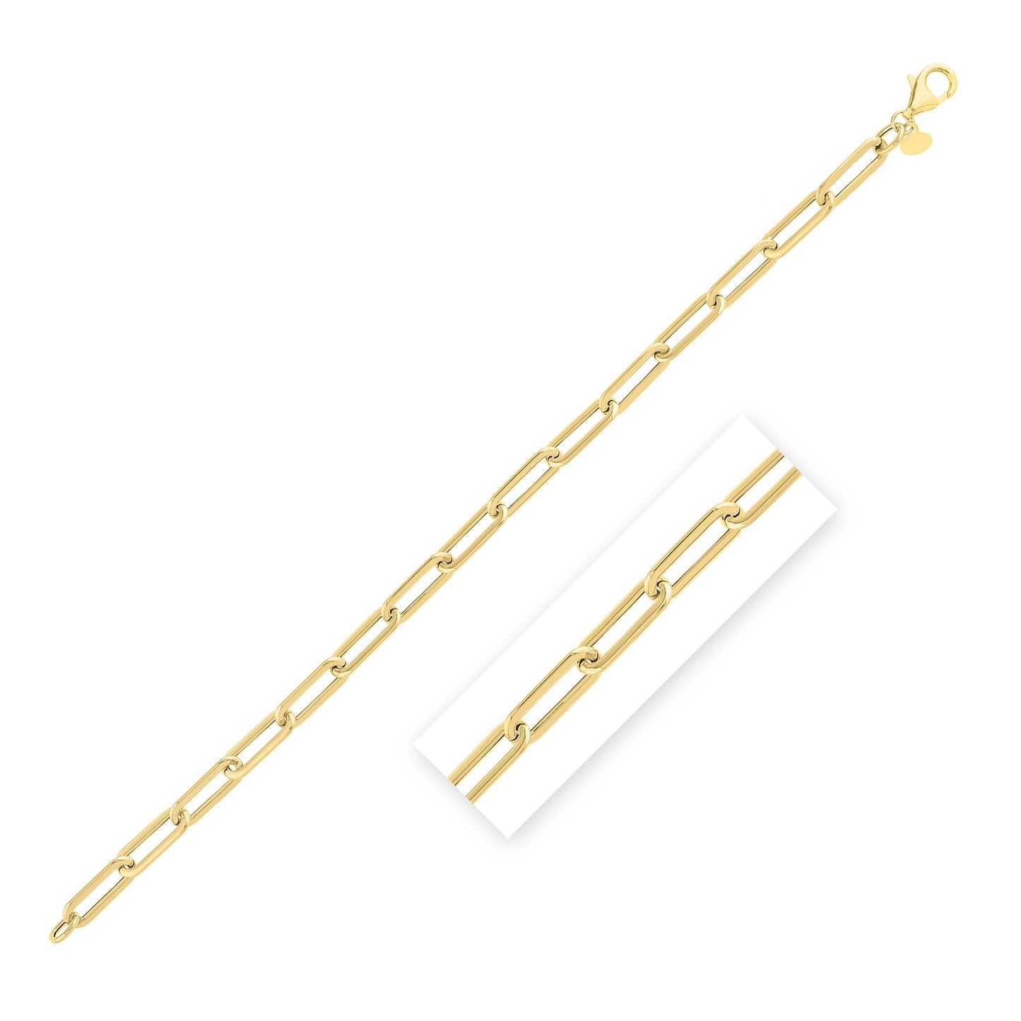 14k Yellow Gold Long Domed Paperclip Chain Bracelet (4.80 mm)