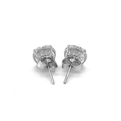 14k White Gold Stud Earrings with White Hue Faceted Cubic Zirconia(7mm)