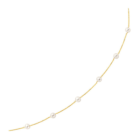 14k Yellow Gold Necklace with White Pearls