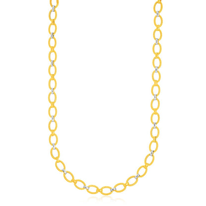 14k Two-Tone Gold Multi-Textured Oval Link Fancy Necklace