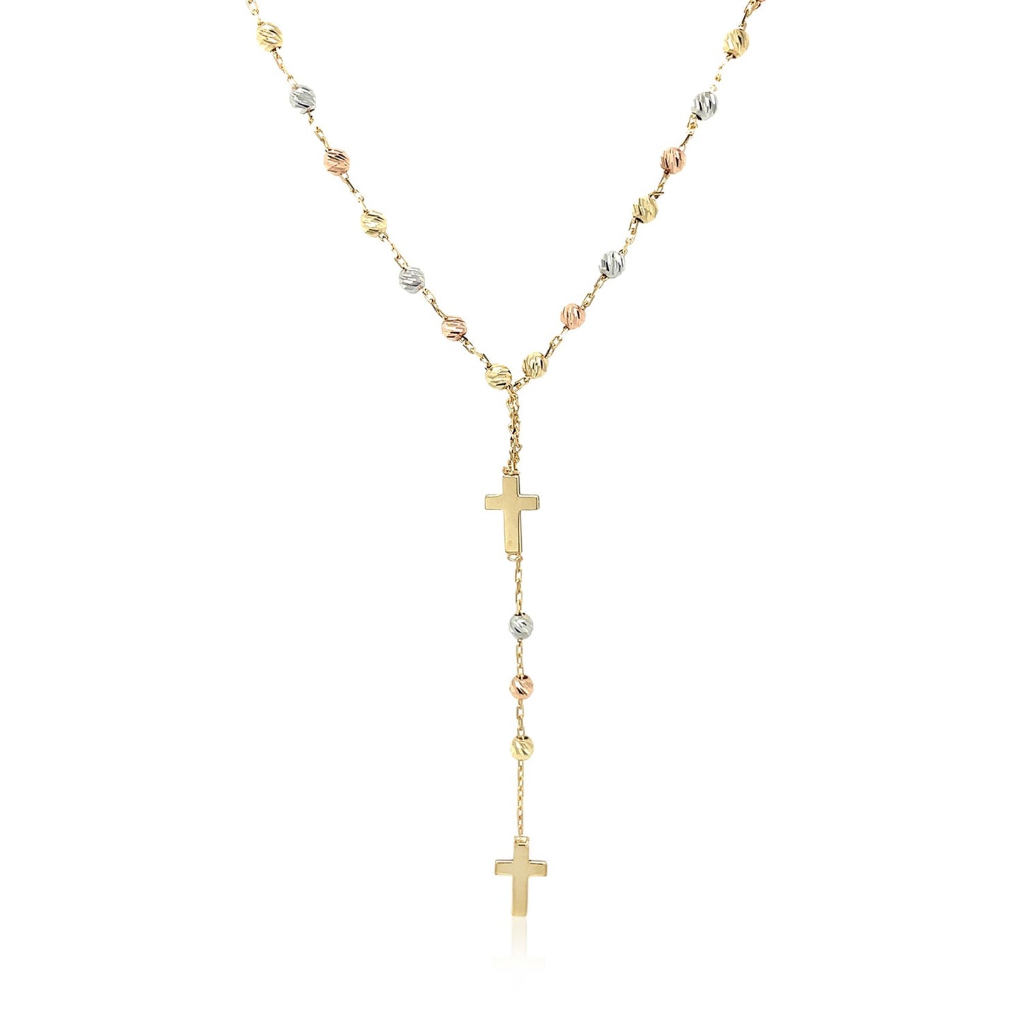 14k Tri-Color Gold Rosary Chain Necklace