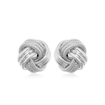 14k White Gold Love Knot with Ridge Texture Earrings