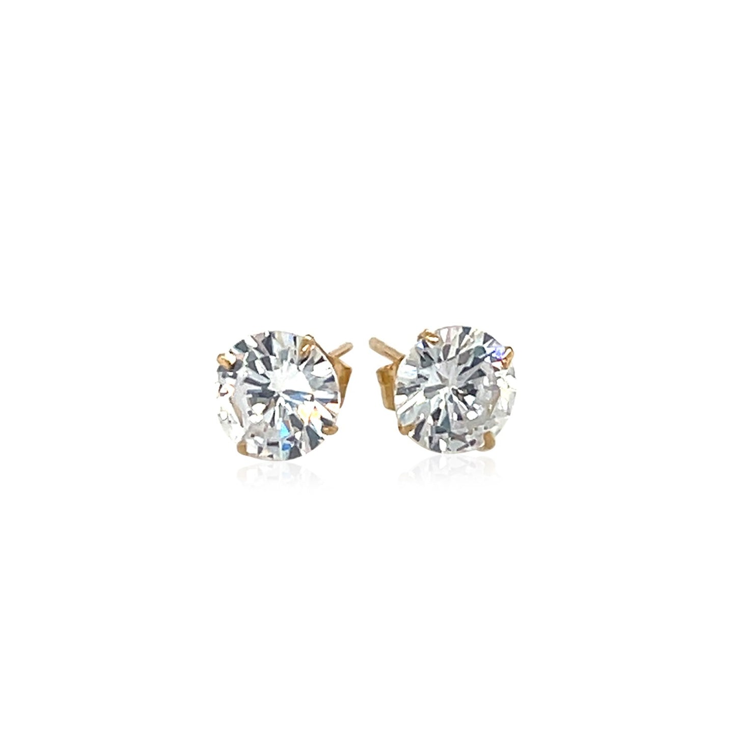 14k Yellow Gold Stud Earrings with White Hue Faceted Cubic Zirconia(6mm)