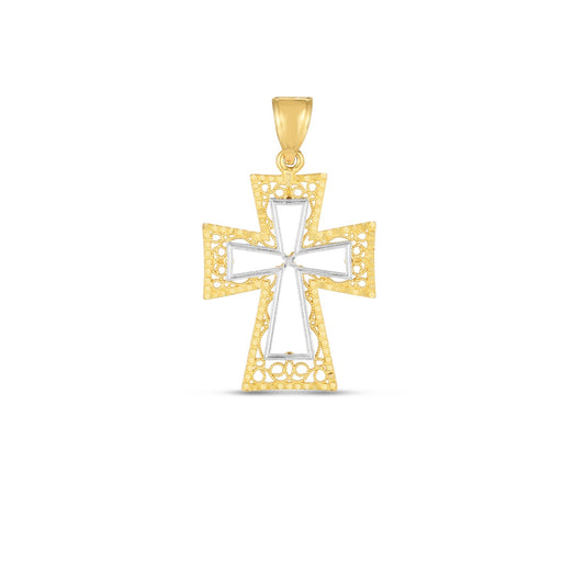 14k Two Tone Gold High Polish Diamond Cut Cross Pendant