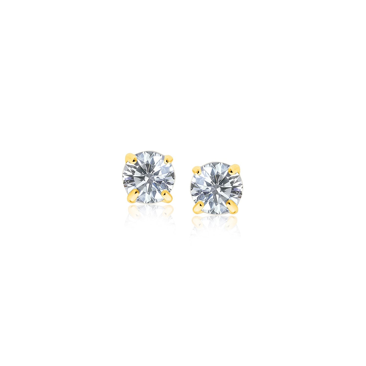 14k Yellow Gold Stud Earrings with White Hue Faceted Cubic Zirconia(3mm)