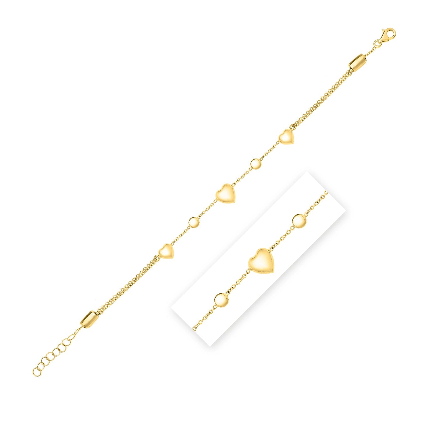 14k Yellow Gold Puff Heart Adjustable Anklet