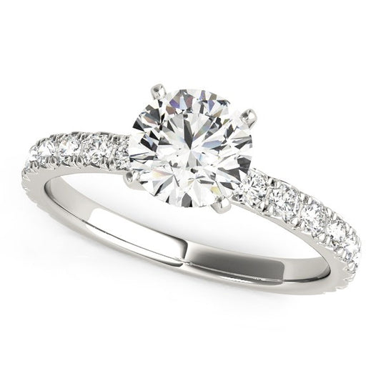 14k White Gold Single Row Shank Round Diamond Engagement Ring (1 1/3 cttw)