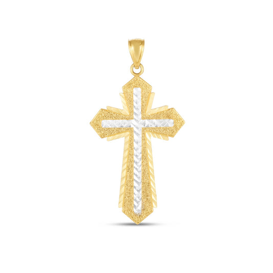 14k Two Tone Gold High Polish Diamond Cut Cross Pendant