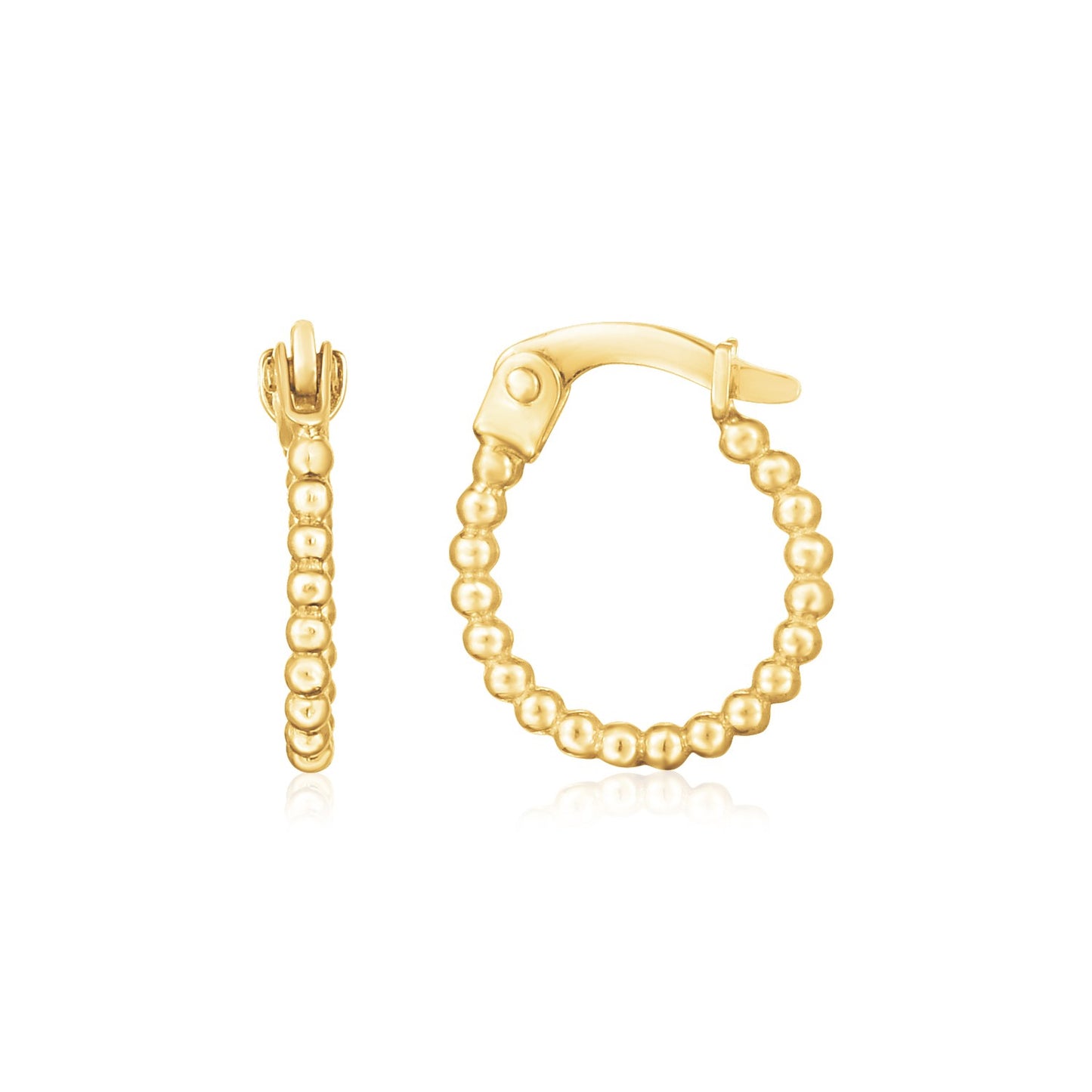 14K Yellow Gold Bead Hinged Hoop Earrings