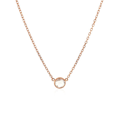 14k Rose Gold 17 inch Necklace with Round White Topaz