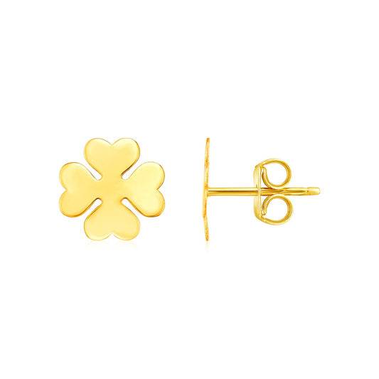 14K Yellow Gold Four Leaf Clover Earrings(10mm)