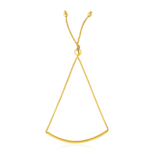 14k Yellow Gold Smooth Curved Bar Lariat Design Bracelet (0.80 mm)