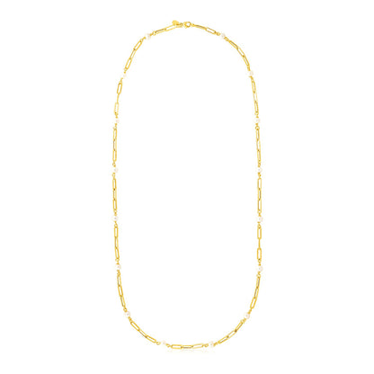 14k Yellow Gold Paperclip Chain and Pearl Necklace