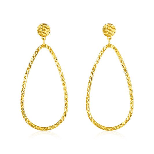 14k Yellow Gold Textured Teardrop Motif Post Earrings