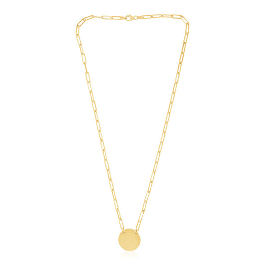 14k Yellow Gold High Polish Circle Disc Paperclip Link Necklace