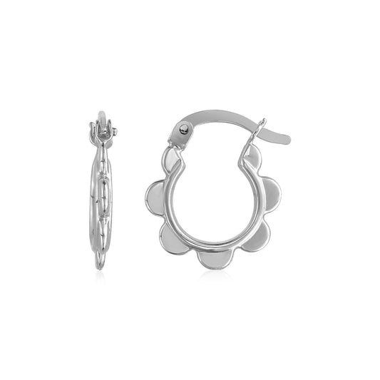 14k White Gold Scalloped Hoop Earrings