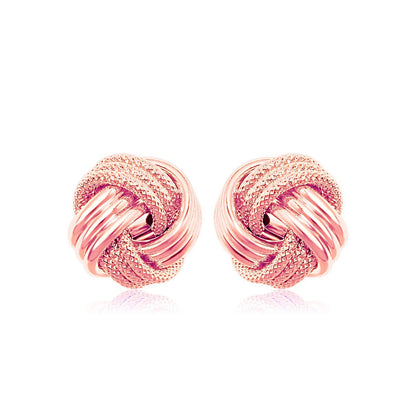 14k Rose Gold Love Knot with Ridge Texture Earrings