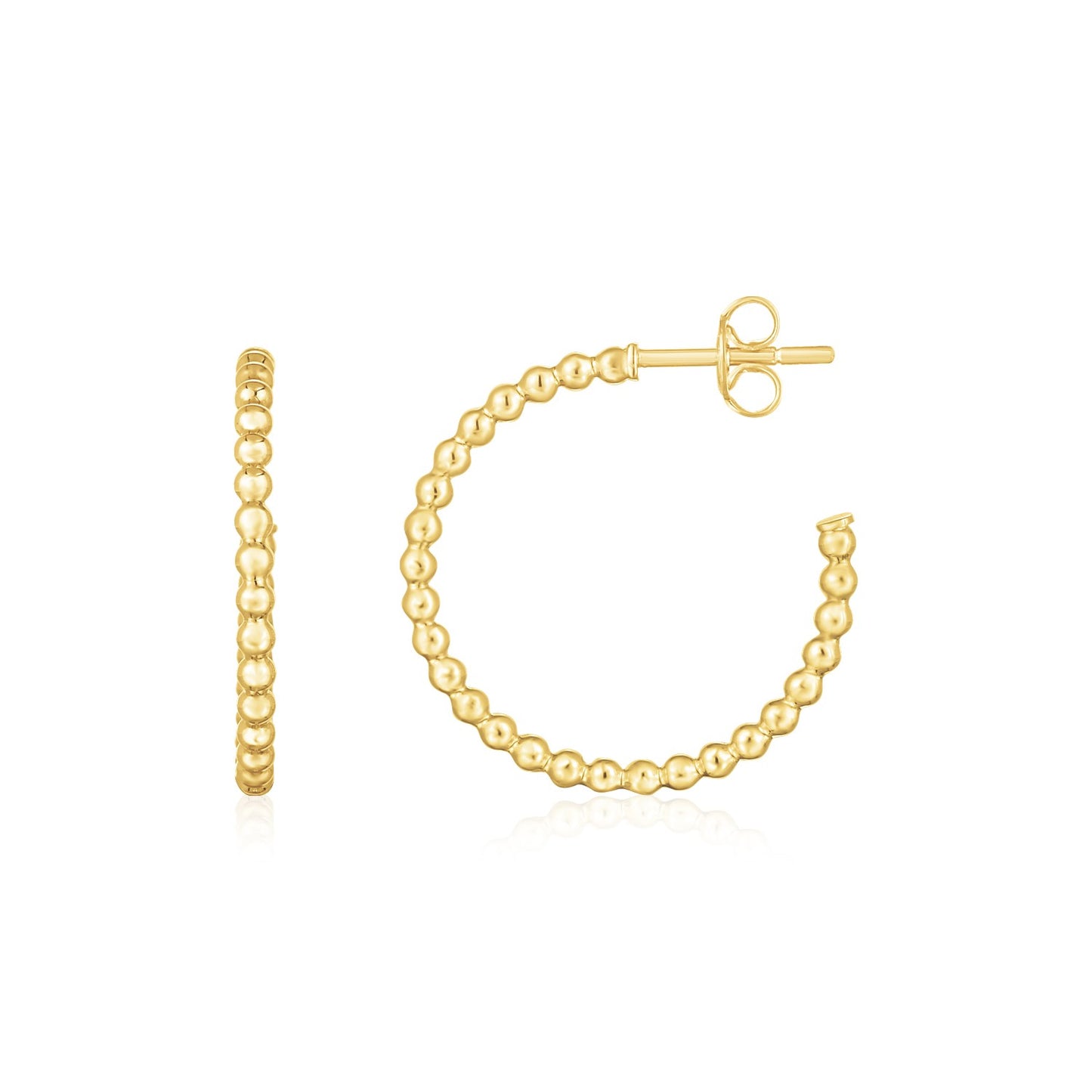 14K Yellow Gold Bead Hoop Earrings(2x23.4nn)