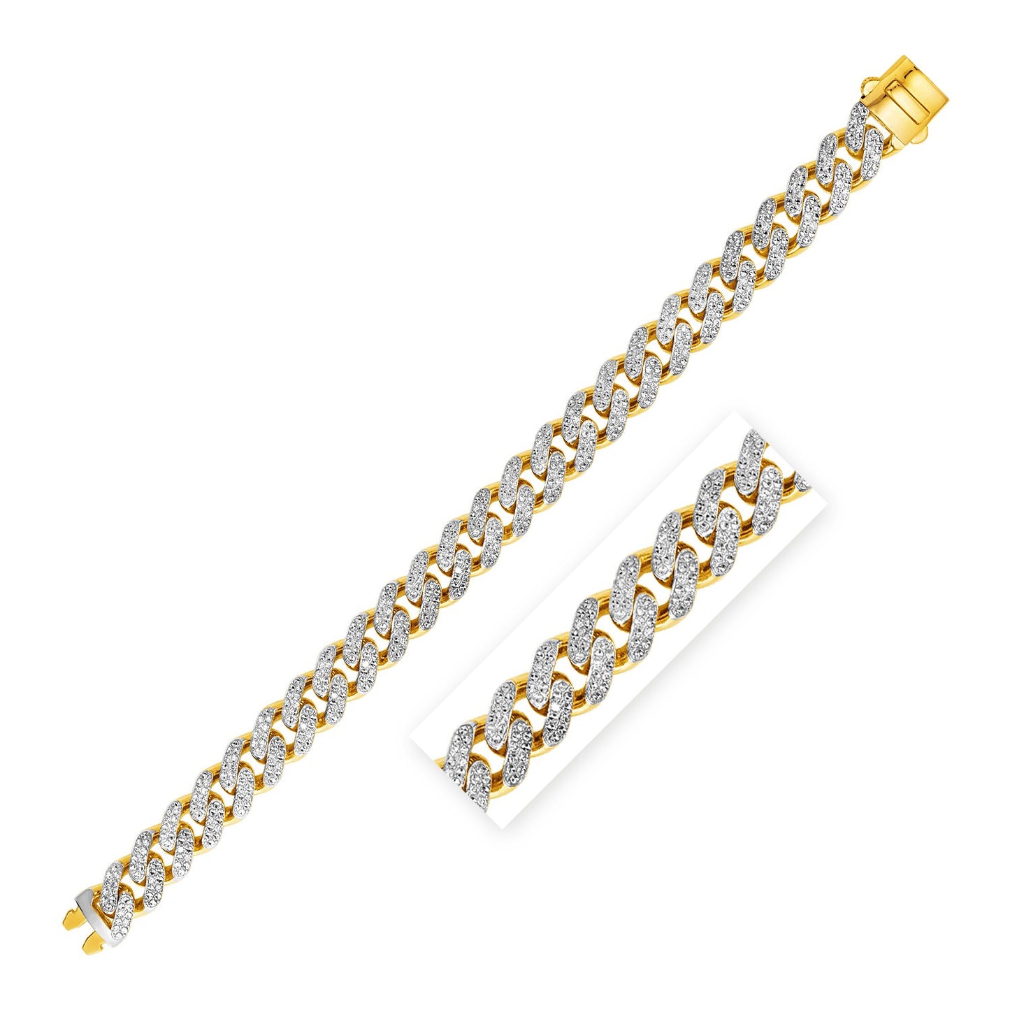 14k Two Tone Gold Curb Chain Bracelet with Diamond Pave Links (11.50 mm)