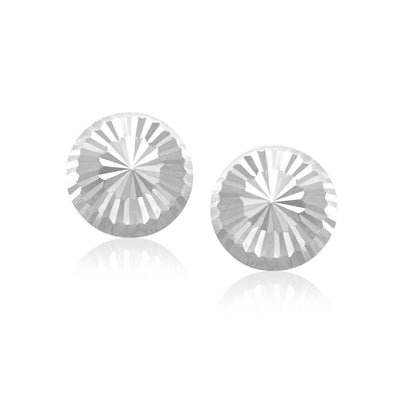 Flat Style Diamond Cut Stud Earrings in 14k White Gold(8mm)