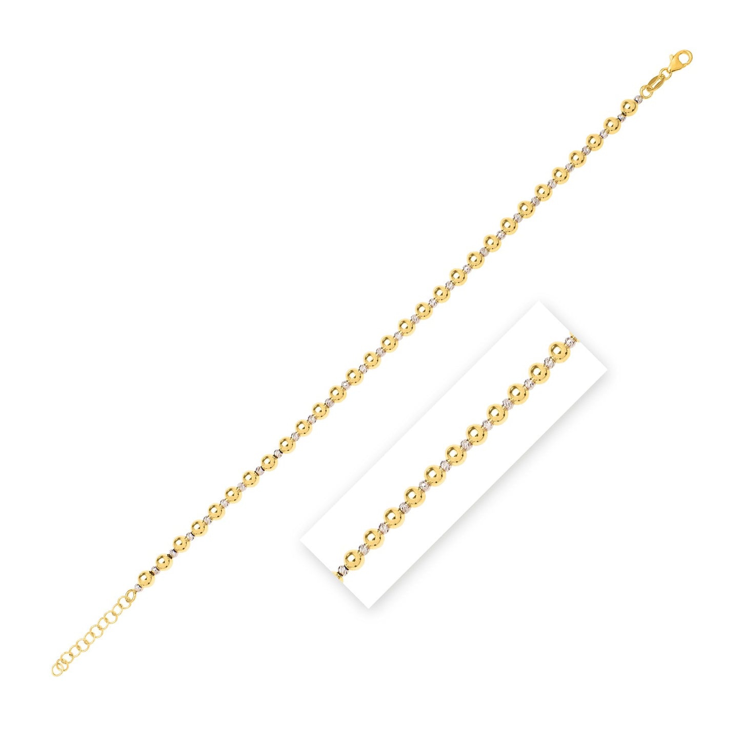 14k Two Tone Gold Polished Diamond Cut Bead Bracelet (4.00 mm)