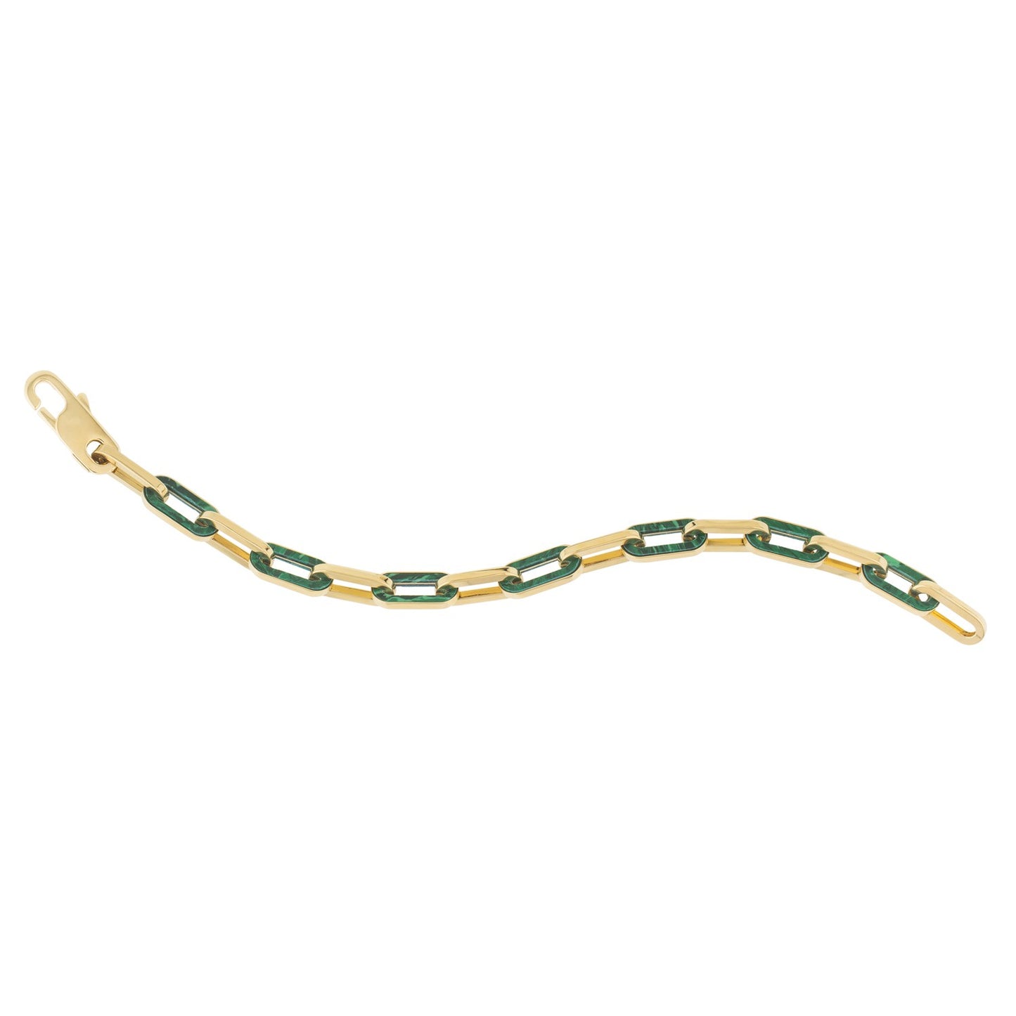 14k Yellow Gold Malachite Paperclip Gem Link Bracelet (7.00 mm)