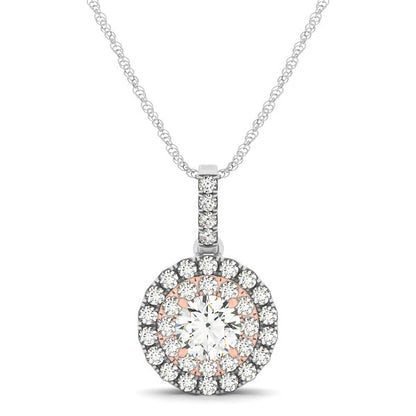 Round Shape Halo Diamond Pendant in 14k White and Rose Gold (1/2 cttw)